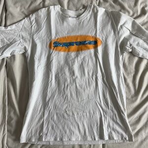 Supreme White Long Sleeve T-Shirt with The Wave Logo Orange and Blue